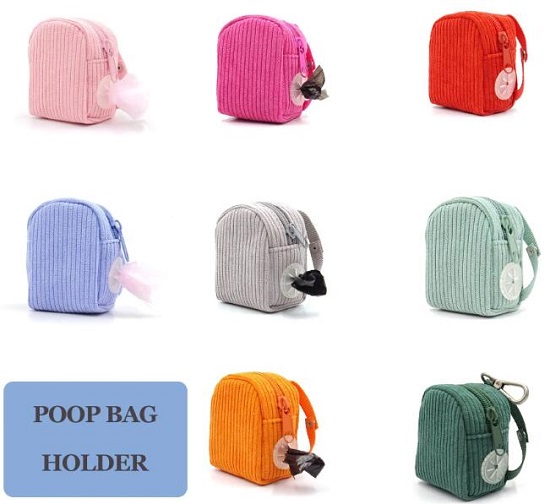 AFPB065 Schoolbag design corduroyfabric poop bag holder and dispenserpoop bag holder